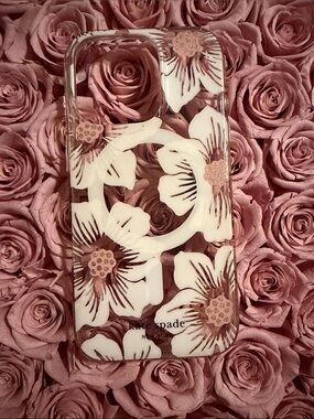 Kate Spade Clear Floral Phone Case in White & Blush 16Pro